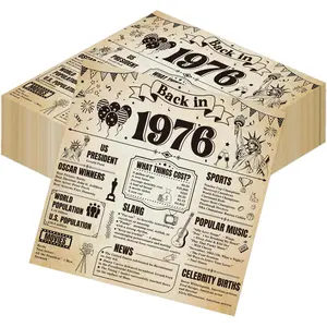 50th Birthday Party Decorations 50 Pcs Vintage Newspaper Back in 1976 Disposable Paper Decorative Napkins Set Happy Cheers to 50 Year Old Dinner Cocktail Decor Supplies for Men Women Guests