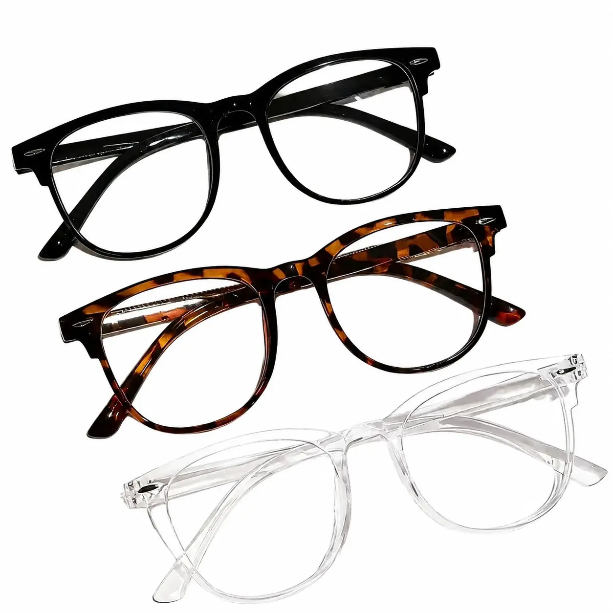 Lightweight Retro Square Full-Rim Eyeglasses Set – 3-Piece Collection with Blue Light Filtering Lenses, Ideal for Casual Wear, Summer Beach Outings, Outdoor Activities, and Everyday Digital Screen Use