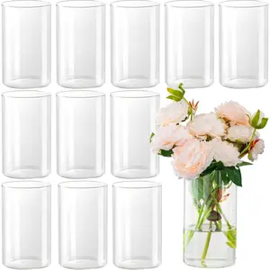 12pcs 6 Inch Tall Clear Glass Cylinder Vases Flower Vase Floating Candle Holder for Wedding Table Centerpiece Home Décor