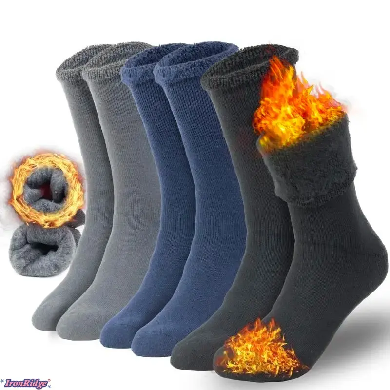 [IronRidge]3 Pairs Mens Heavy Duty Thermal Boot Socks Winter Warm Insulated Heated Cotton Wool Work Crew Thick Warm Socks 7-12 Menswear Underwear