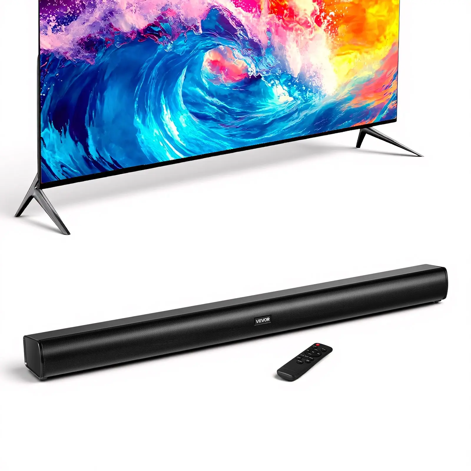 VEVOR 2.1 Channel TV Sound Bar for Smart TV, 35-in Compact 120W Surround Sound Speakers with Integrated Subwoofers, Bluetooth/Wireless/AUX Connection, Push Button & Remote Control, Easy Setup for Home Movie Audio