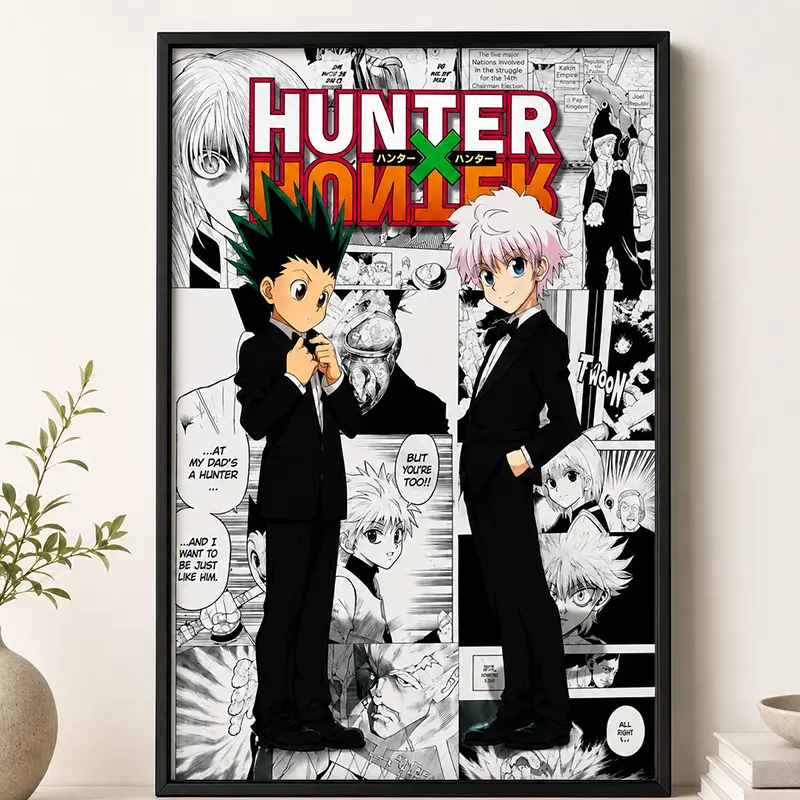 Hunter x Hunter Gon & Killua Anime Poster - Manga Collage Artwork, Japanese Home Decor, Gaming Room Wall Art, Otaku Gift