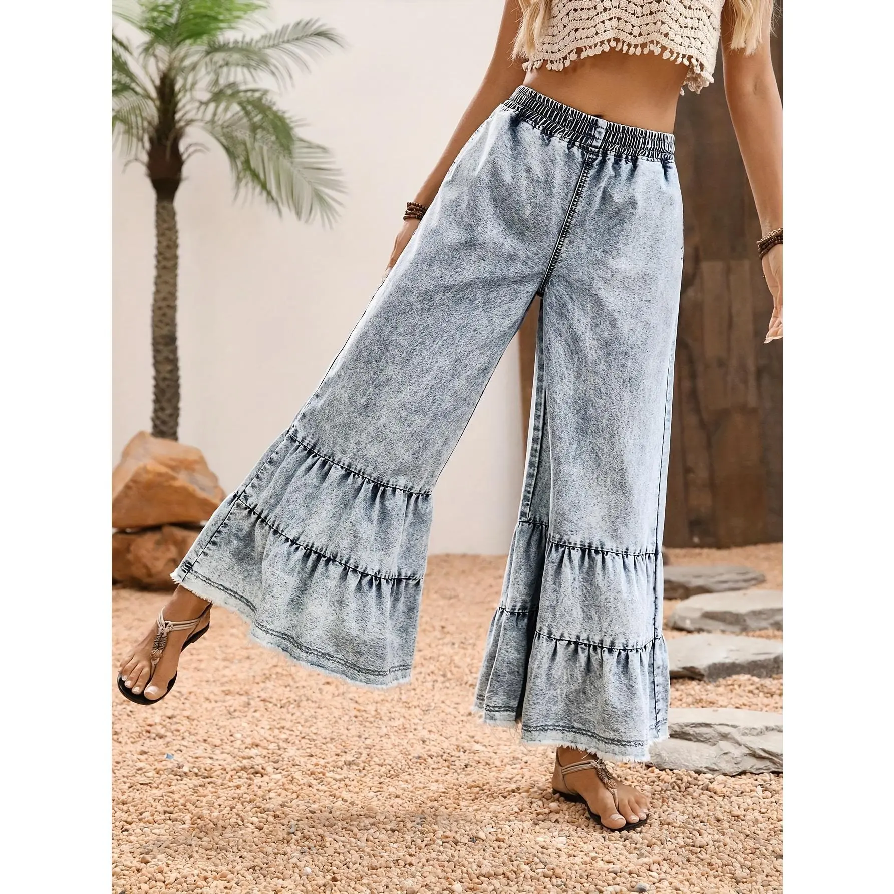 Women’s High Waist Denim Shorts, Elastic Drawstring Waist Casual Jean Shorts with Pockets, Washed Summer Bottoms for Daily Wear and Vacation