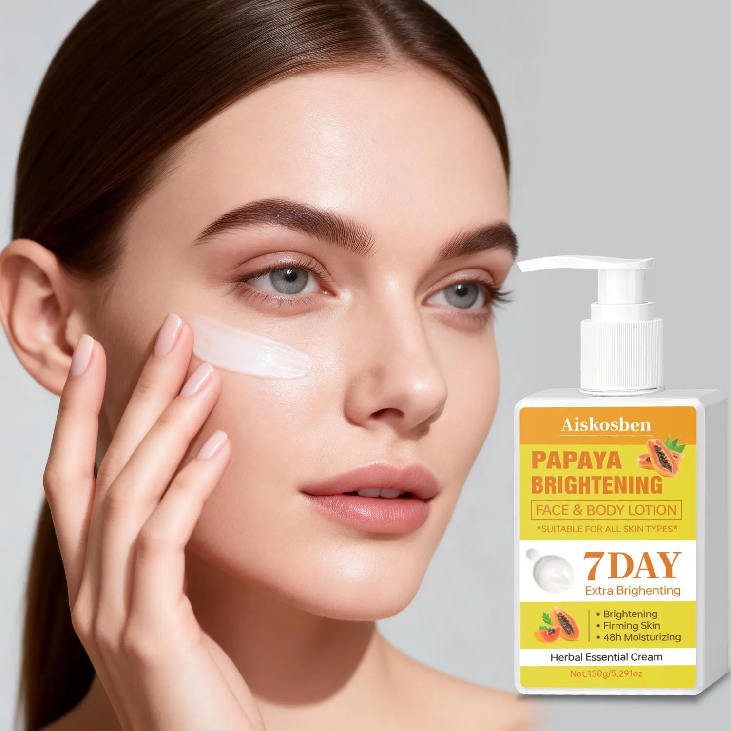 Papaya Brightening Radiant Multi-Effect Face & Body Lotion, Herbal Essence Moisturizer, Silky Smooth Moisturizing, Hydrating, Gentle, 48hr Long-Lasting Hydration, Body Care, 150g, All Skin Types