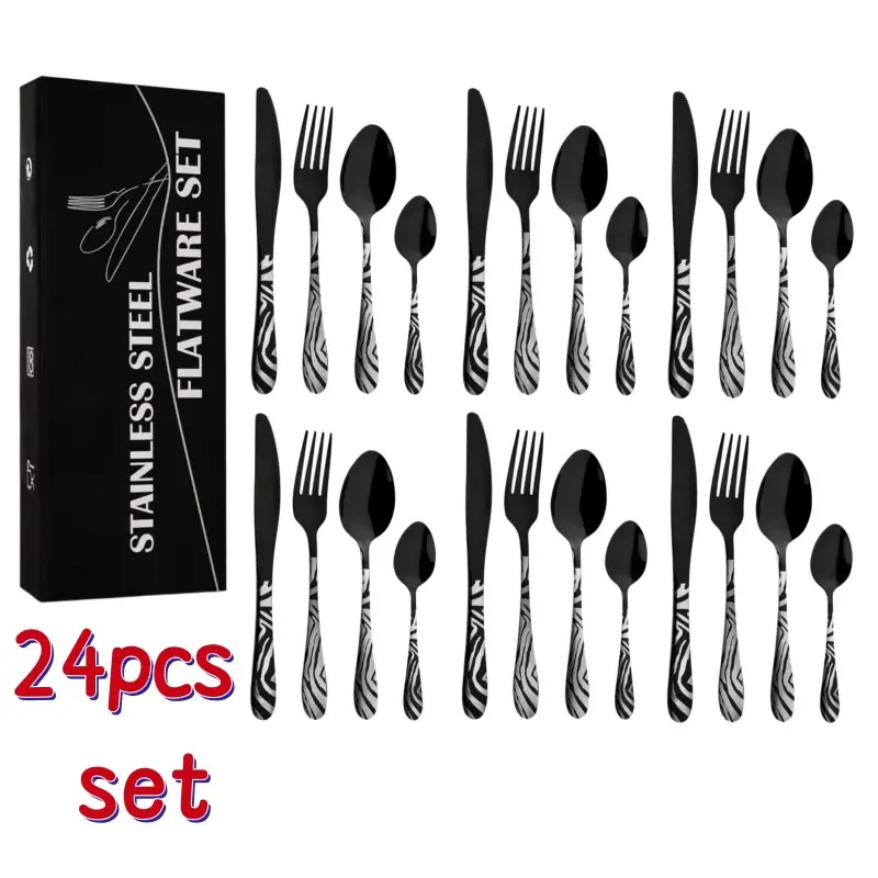 24-Piece Stainless Steel Cutlery Set, Modern Tableware Sets Geometric Design, Food-Grade Material, Durable & Easy to Clean, Ideal for Home & Parties