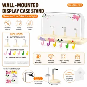 No-Drill Wall Mount Figure Display Case with 3 Doll Support Stands, 6 Hanging Hooks & Nano Adhesive Tape, Clear Dustproof Storage Showcase for Labubu Plush Toys, Mini Action Figures, Small Collectibles, Cream