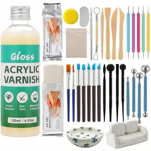 2.2 Lbs Air Dry Clay for Adults with Gloss Varnish and 26 count Sculpting Tools White  Modeling Pottery Clay Tool Kit for Sculpting Modeling Shaping Crafts