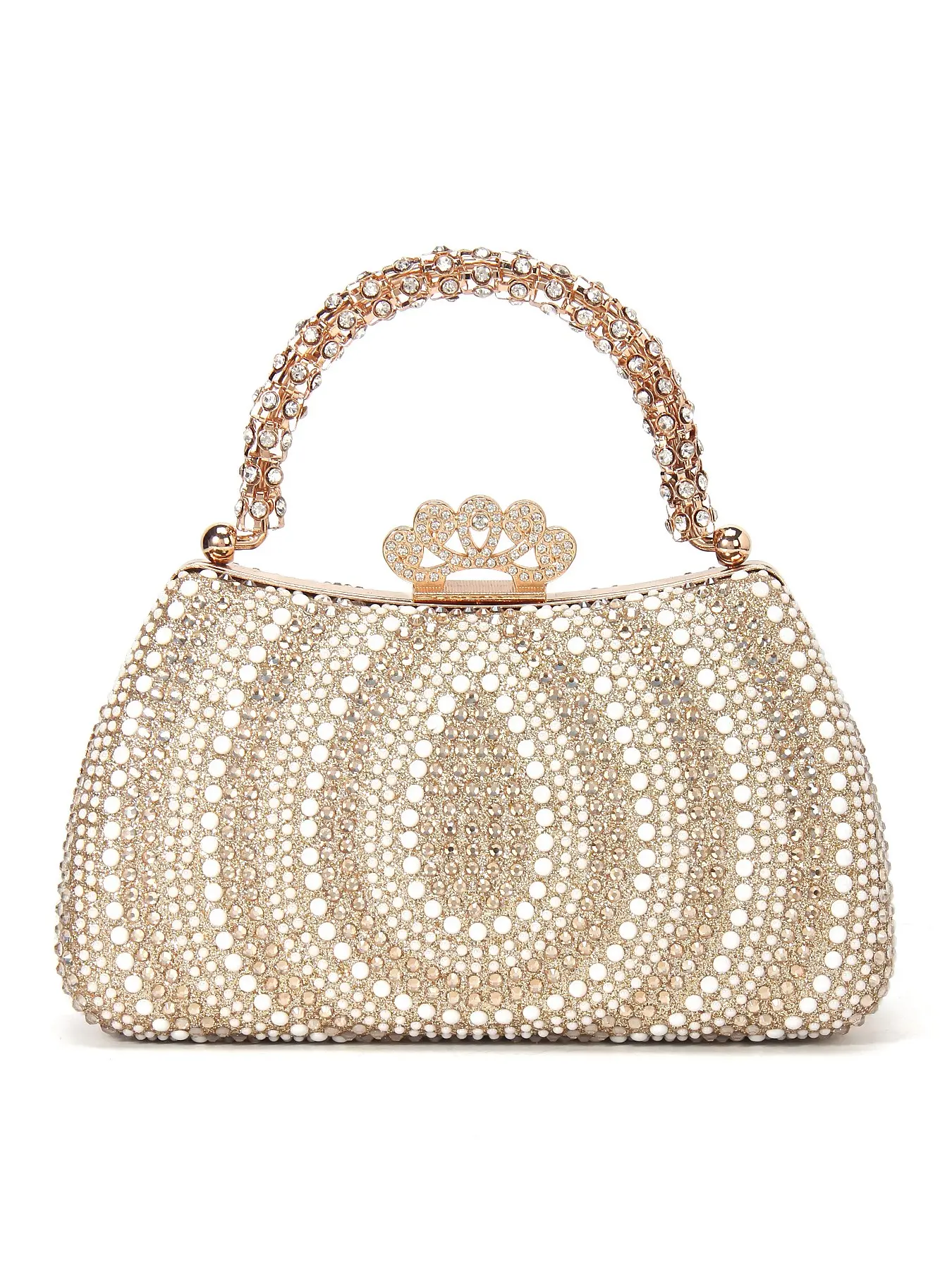 Luxurious Rhinestone Pearl Evening Bag, Elegant Box Clutch with Crystal Handle, Floral Lock, Shoulder Strap, Evening Clutch Purse, Party Wedding Easter Graduation