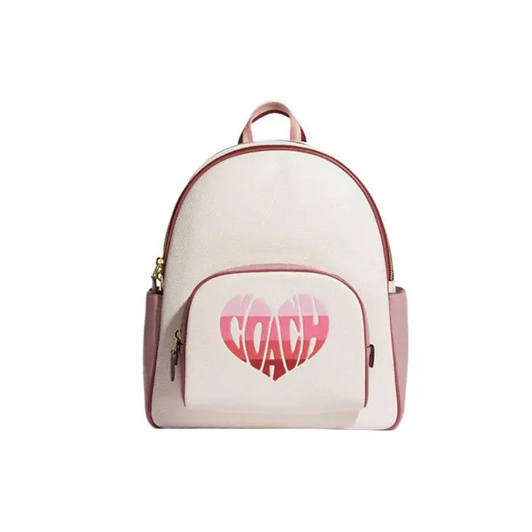 COACH Court 28 Limited Edition Valentine’s Day Gradient Heart Zip Backpack – Women’s Large Leather and Fabric Bag in White and Pink
