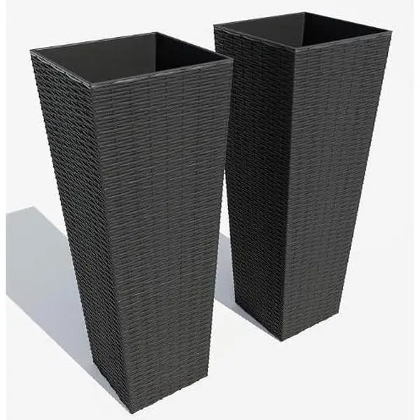 All-Weather Wicker Planters (Set of 2) – 24" & 32" Tall Rattan-Style Pots for Indoor & Outdoor Use