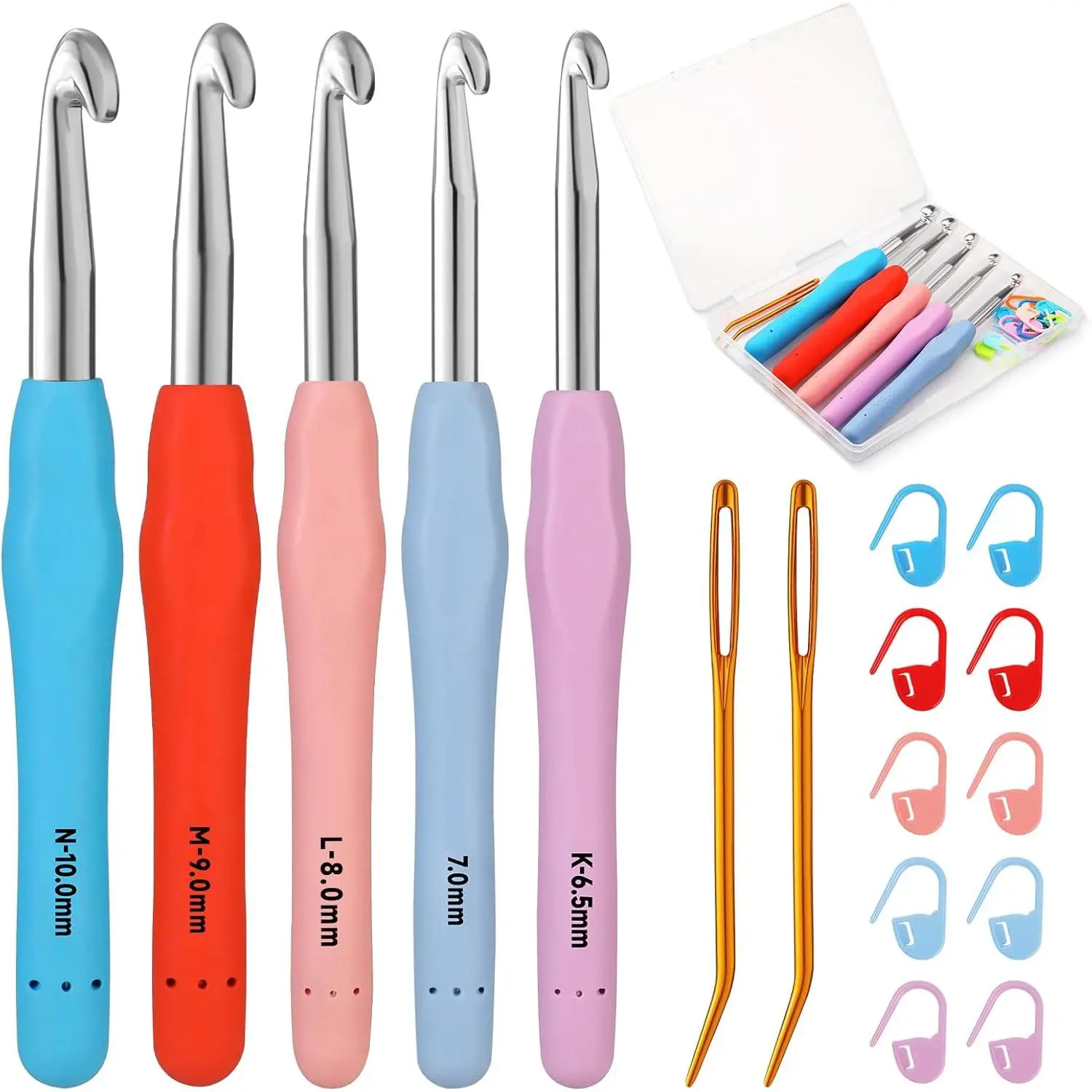 5 Sizes Crochet Hook Set, Large Crochet Hooks Yarn  Kits Knitting  with  Handles for Crocheters Beginners