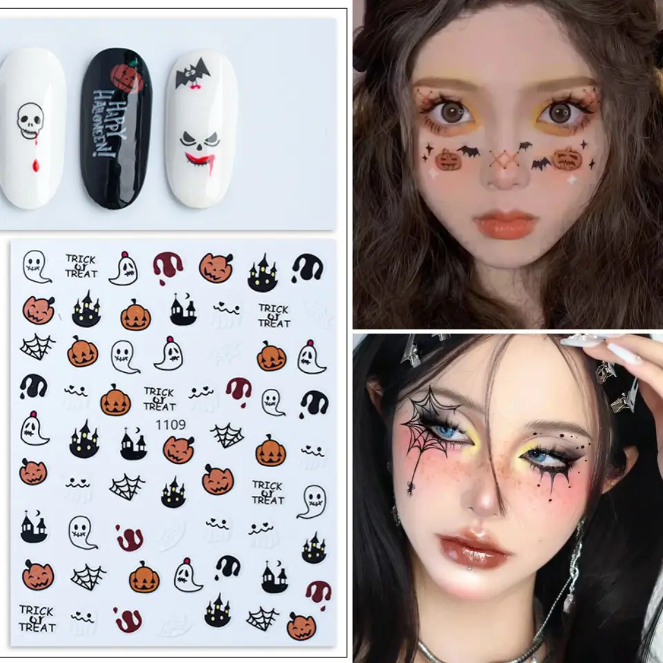Kids Halloween Face Stickers, Cute Ghost Little Devil Pumpkin Makeup Decals, Fun Self Adhesive Face Art Stickers for Girls Boys, Spooky Costume Party Accessories, Trick or Treat Decorations, Holiday Gift