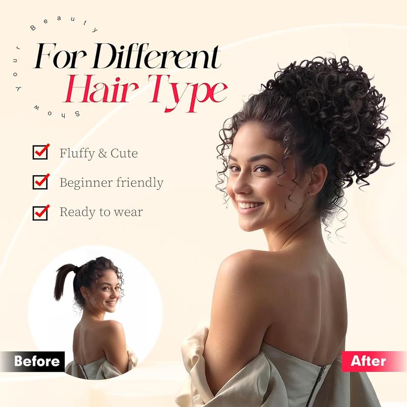 Hair Buns Hair  with Comb Drawstring Ponytail Short Ponytail Extension Scrunchie Hair Extensions  Ponytails Updo Hair Pieces for Women - Black Mix Burgundy Ombre Hair Extensions