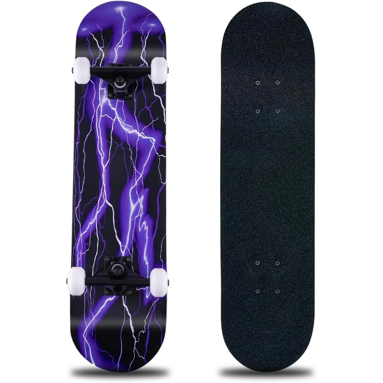 31 Inch Complete Skateboard 8 Layer Maple Wood Double Kick Standard Skateboard for Kids Teens Adults Beginners Outdoor Skateboarding Trick Board