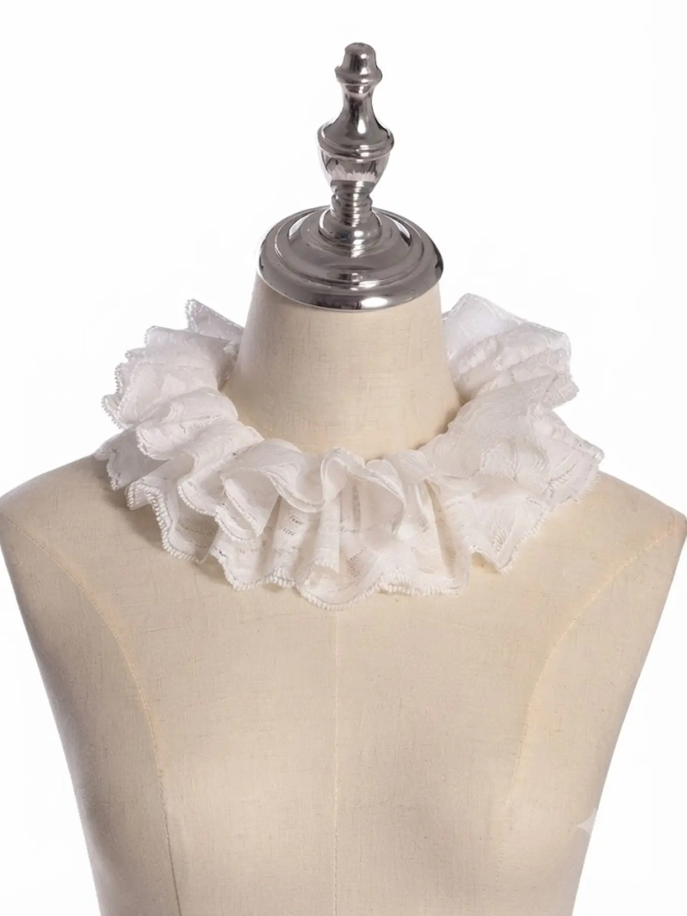 Vintage Lace Ruffle Multi-Layer Detachable Collar, Victorian Edwardian Style Clothing Neck Ring, Neutral, No Gems