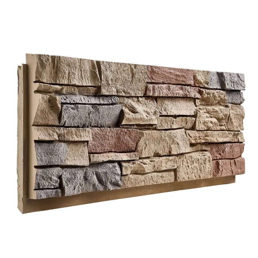 VEVOR Faux Stacked Stone Panel, 45.6x 12.8 in Artificial Stone Wall Panels, High-Density PU Stones Siding Panel, Easy to Cut, Rock Panels for Interior and Exterior Decorations, Brick Red