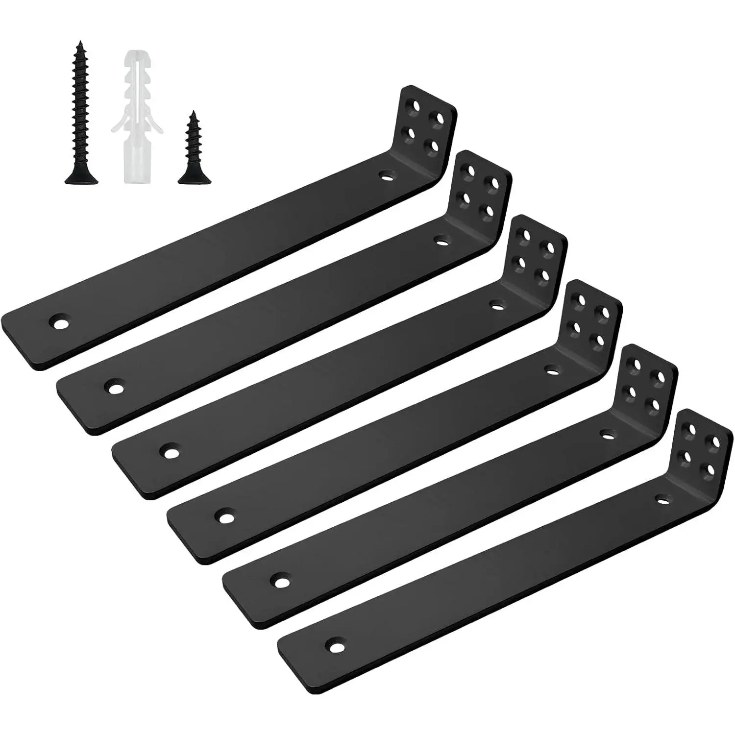 Shelf Brackets 10 inch, Heavy Duty Shelf Bracket 6 Pack L Brackets Black Metal Wall Bracket for Shelves Support Bracket with Screws