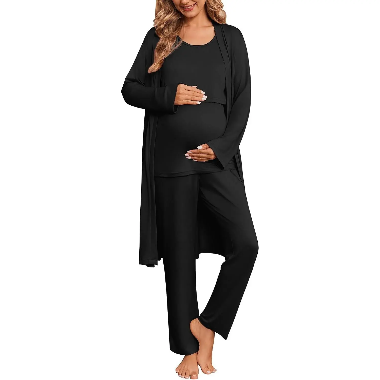 Maternity Sets Labor and Delivery Gown Postpartum Essentials Nursing Pajama | Soft 3 Piece Maternity Pajamas Sets for Pregnancy, Hospital Stays, Postpartum Recovery and Home Lounging