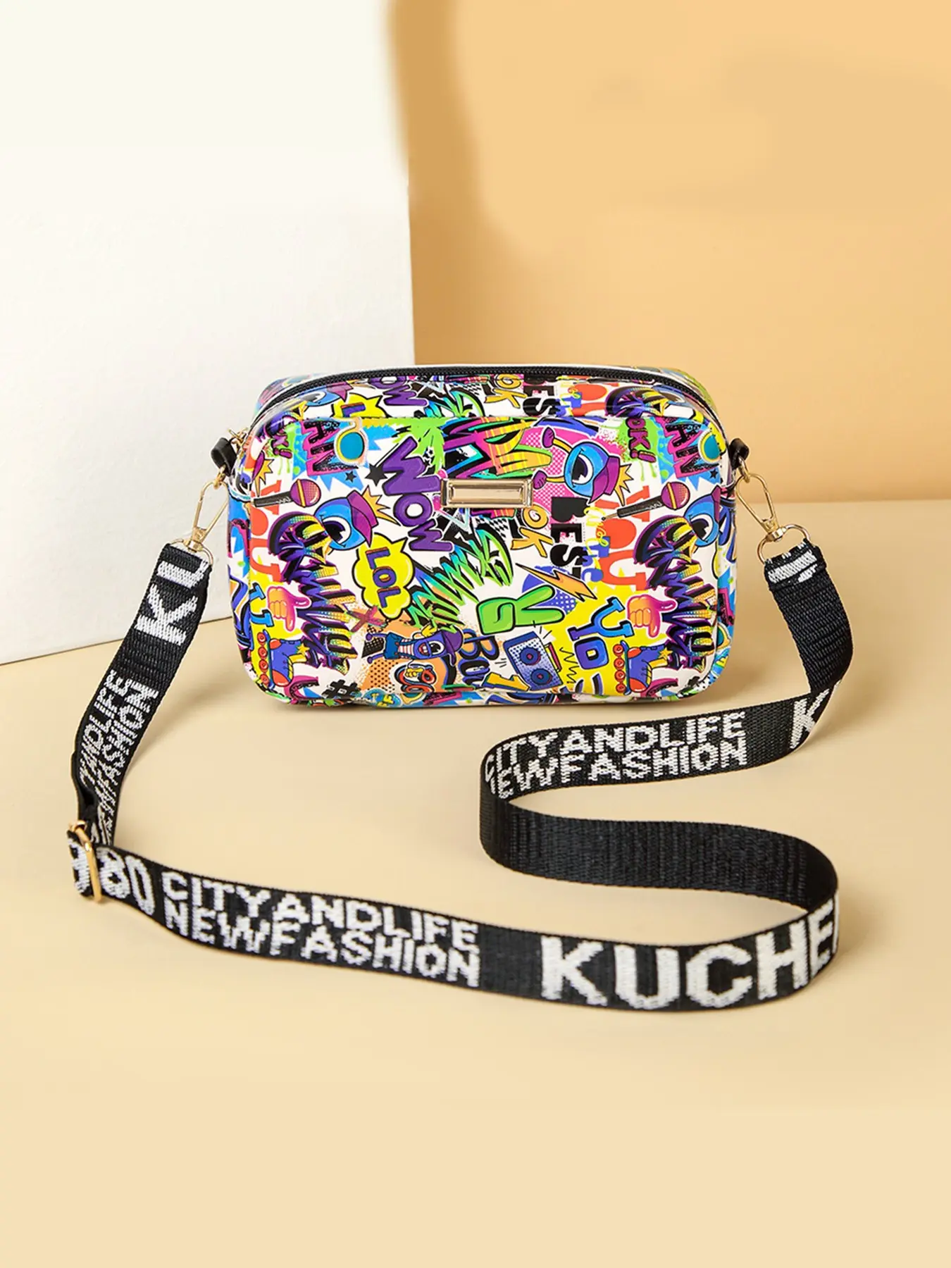Fashion Street Graffiti Crossbody Bag, Cool Print Women's Shoulder Bag, Versatile Daily Accessory, All Match Crossbody, All Seasons PU Leather, Fashionable Crossbody Bag