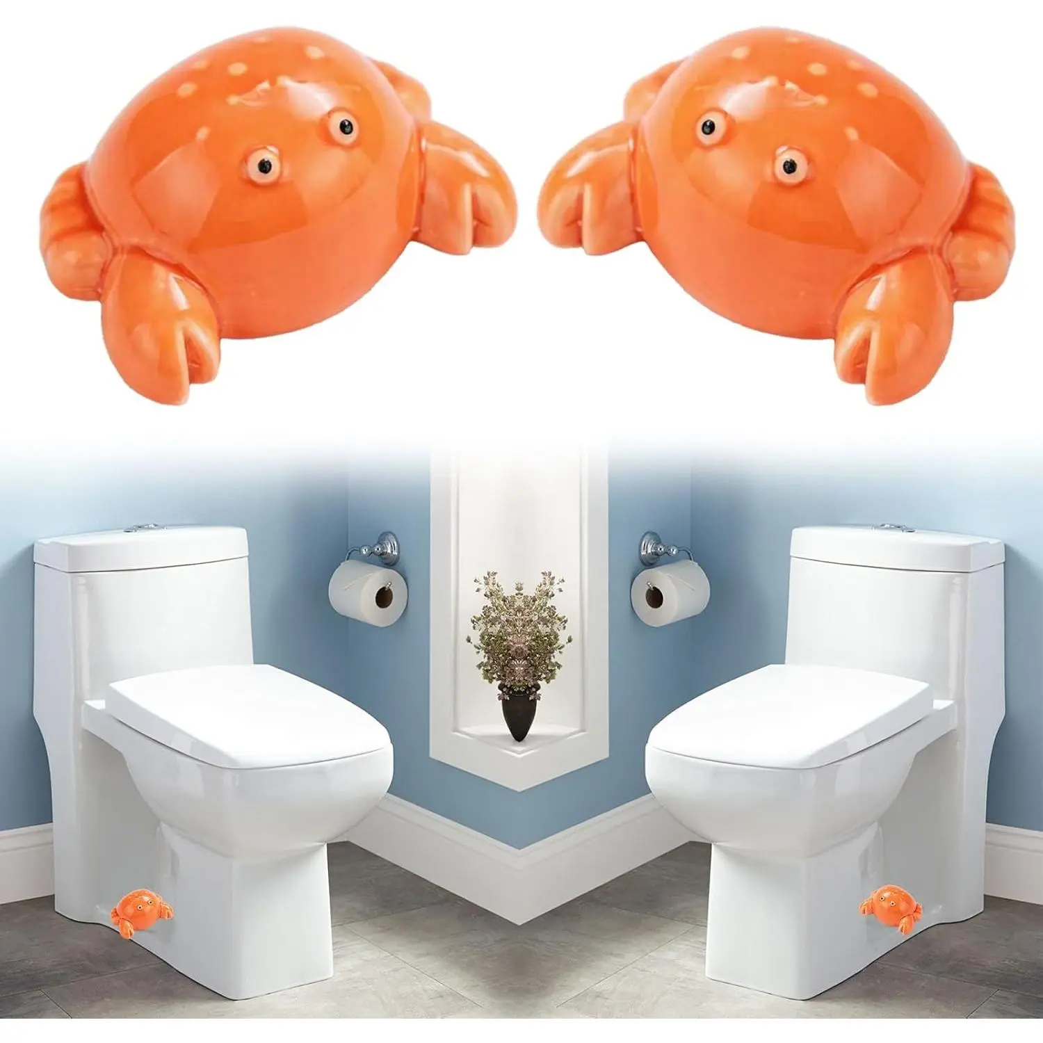 Ceramic Dolphin Toilet Screw Cover Caps, Toilet Bolt Covers Decorative for Bottom of Toilet Toilet Bolt Caps Cute Bathroom Decor, Beach Decor Bathroom 2 count (Yellow Crab)