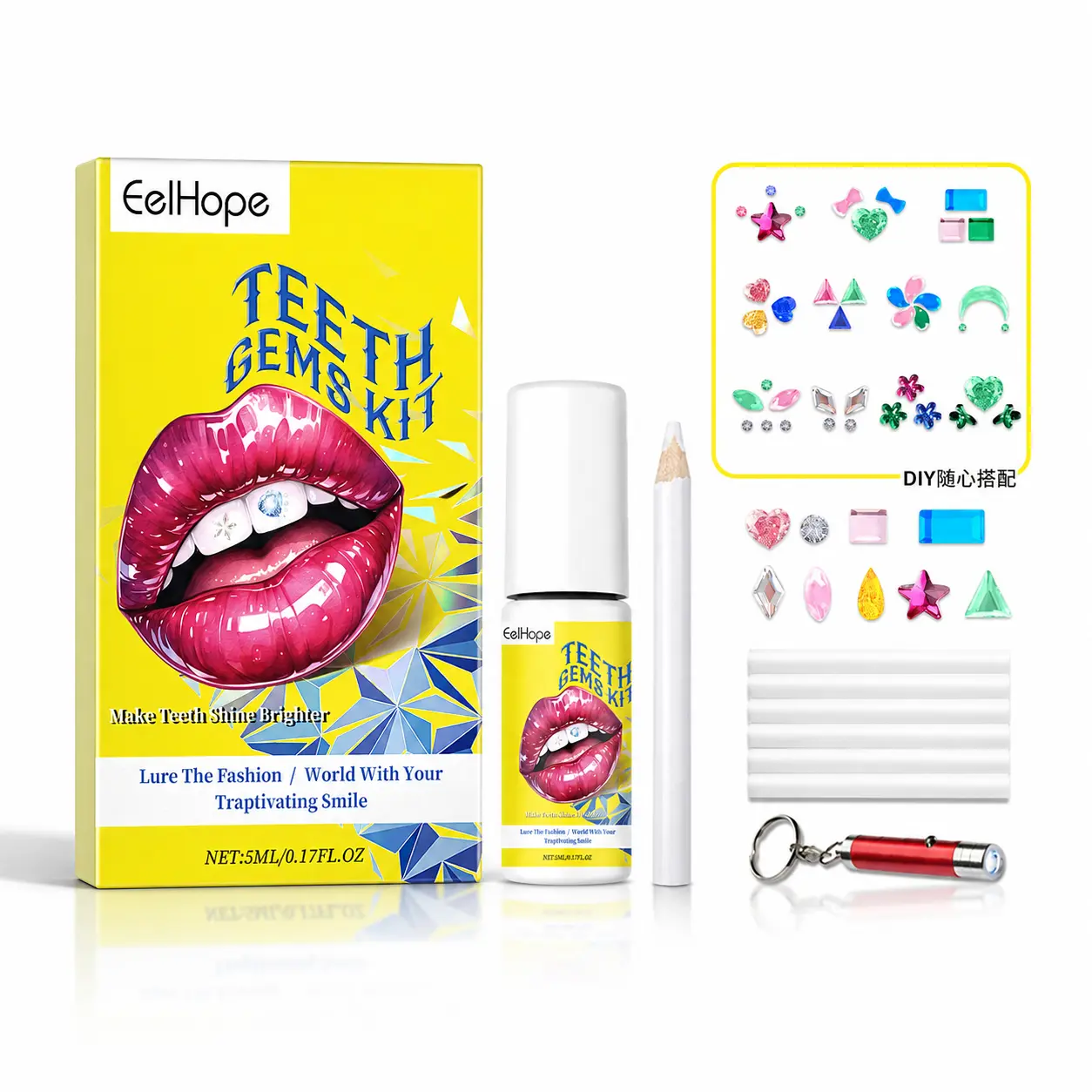 Shiny Tooth Gem DIY Kit, Acrylic Colorful Diamond Dental Fashion Oral Jewelry Set, Professional Smile Beauty Orthodontic Accessories (Crystals, Rhinestones Included), Colorful Tooth Gems Orthodontic Accessories