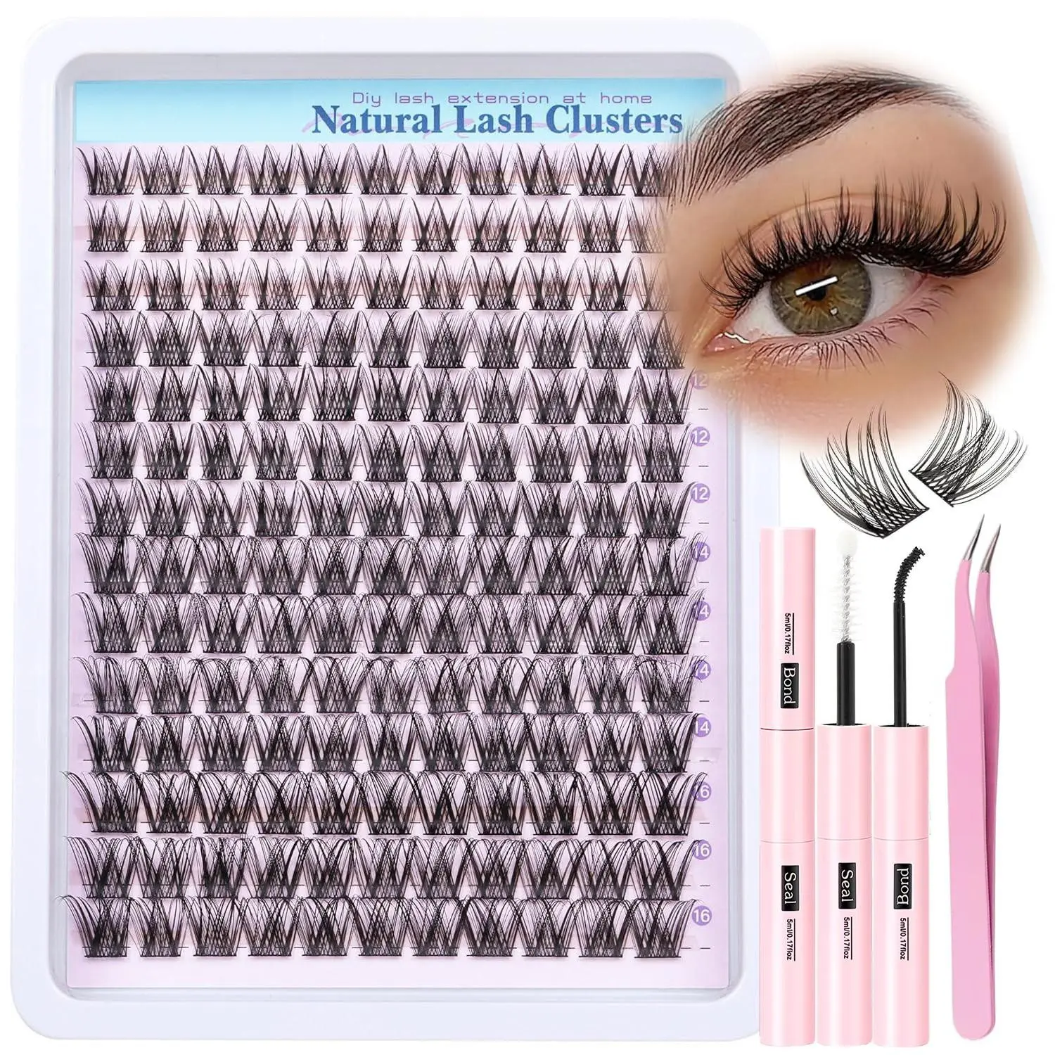 Lash Clusters Kit Wispy Natural Cluster Eyelash Extension Kit DIY Lash Extension Kit C-curly 10-16MM Eyelash Clusters Volume Individual Lashes Kit Dramatic Lashes Set