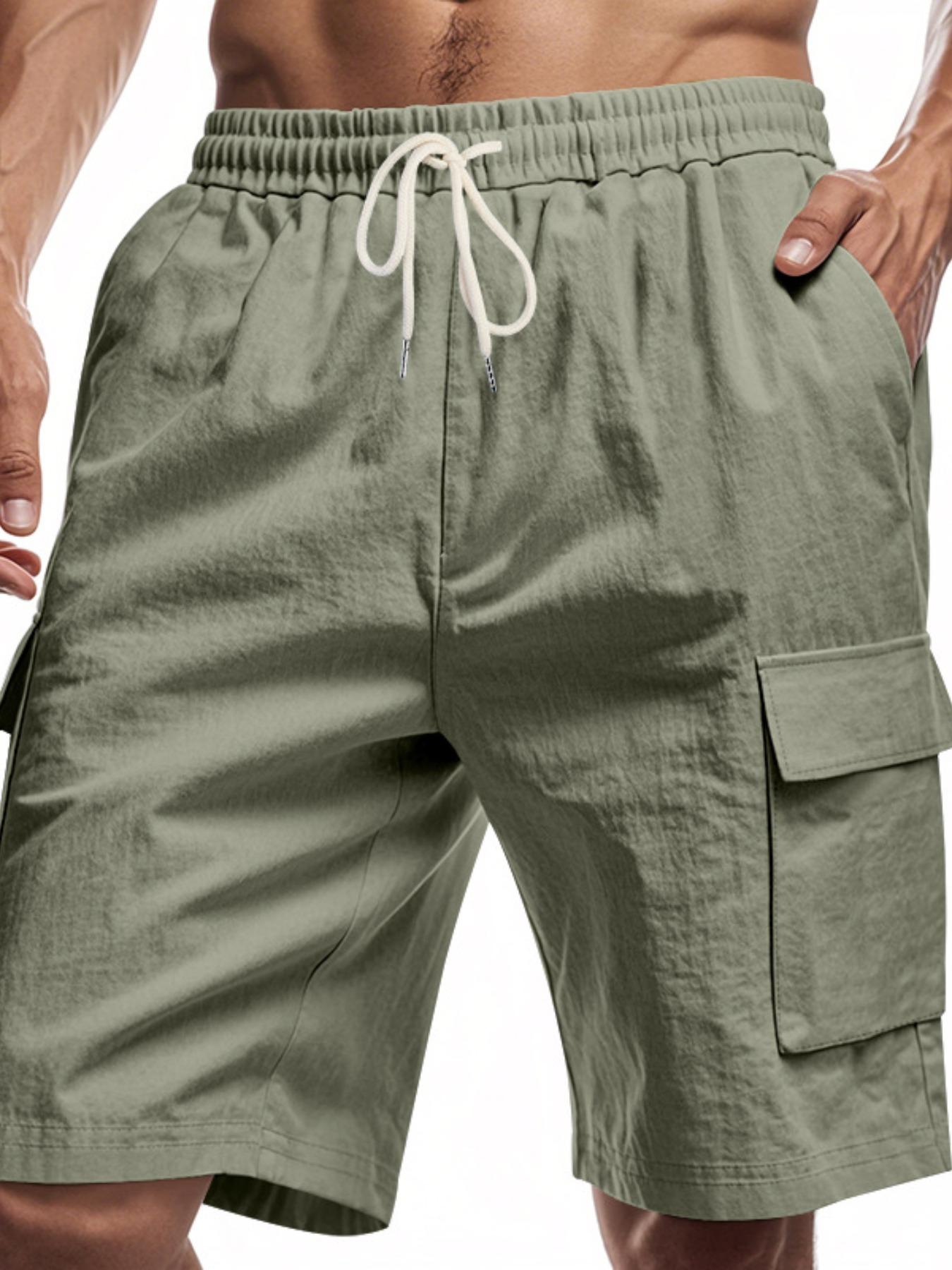 Men's Linen Fashion Fitted Work Shorts, Multi-Pocket Design with Drawstring Waistband, Casual Vacation & Daily Wear Essential