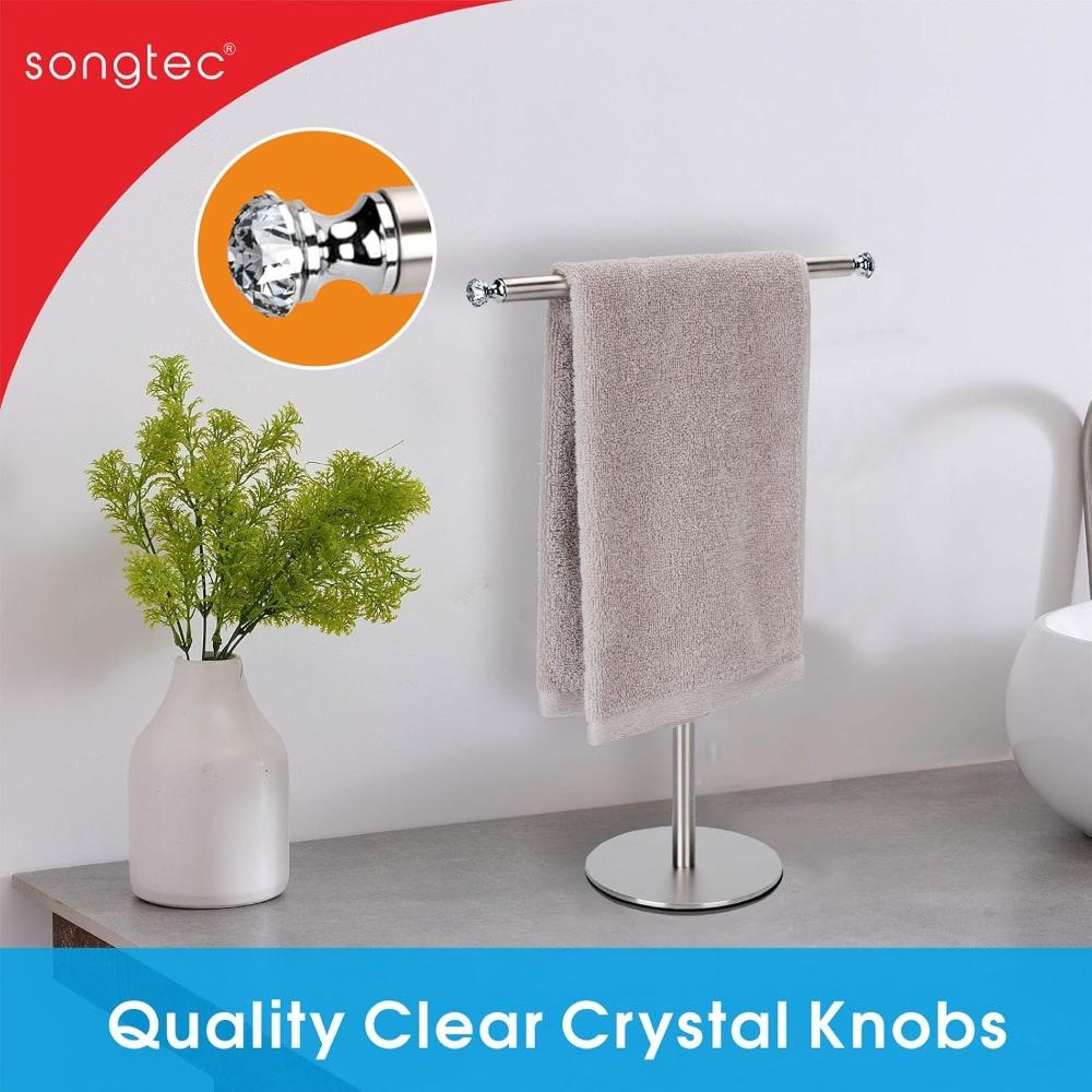 Hand Towel Holder Stand with Crystal knobs, Fingertip Towel Rack, Rust-Proof Accessories For Jewelry Stand-Brushed Nickel