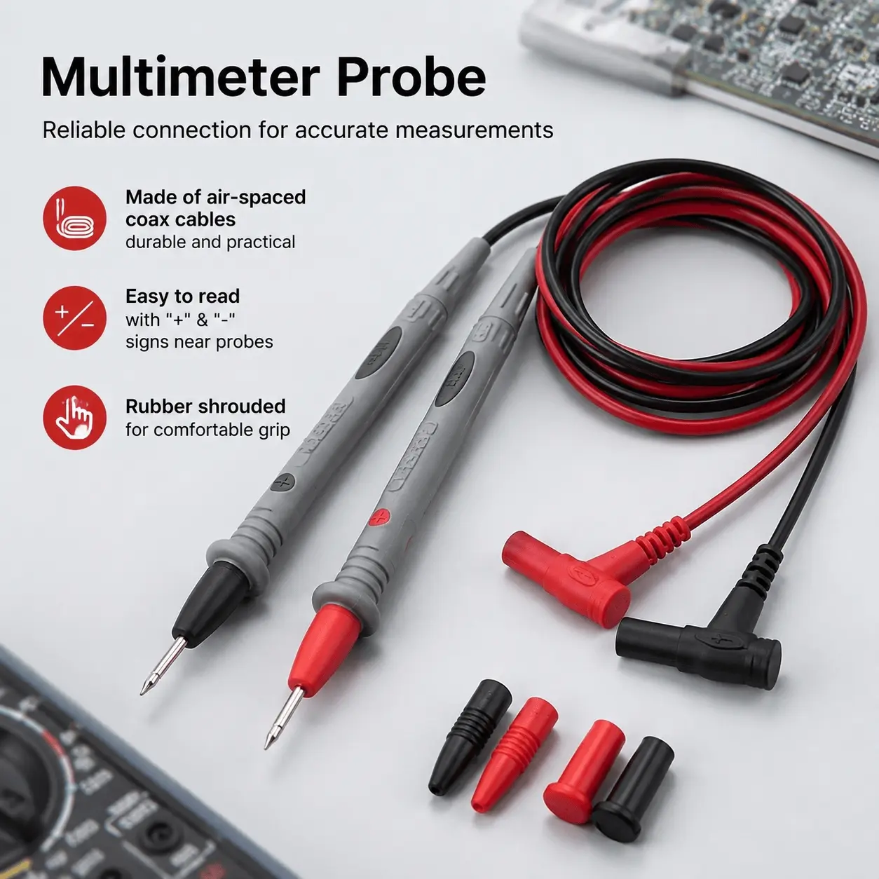 Industrial Grade Silicone Multimeter Test Leads, 1000V 20A High Current, Anti-Tangle Copper Core Probes, Non-Slip Handle, Professional Electrician Accessories, Circuit Probe Tester