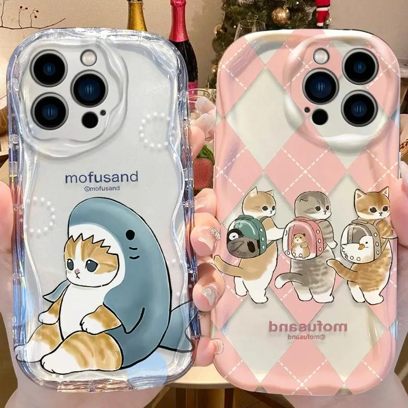 Shark Mofusand Cat Case for iPhone 17 Promax 17Air 16 Plus 15 14 13 12 11 Pro & Samsung Galaxy S26 Ultra S25 S24 Plus Anti-fall Transparent TPU Shockproof Protective Cover Gift For Birthday Halloween Christmas