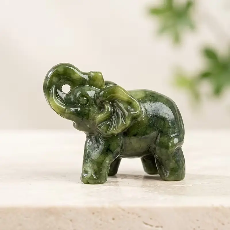 Xunyu Small Jade Elephant Carving, Home Decor Item, Office Bedroom Desk Decoration, Feng Shui Crystal, Positive Energy, Unique Gift for Family Collection