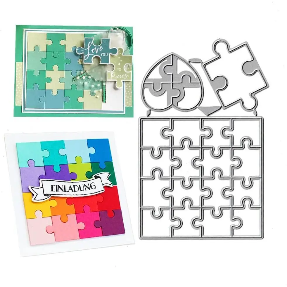 Square Jigsaw Puzzle  Dies,Love Heart Jigsaw Puzzle  Cuts Metal Embossing Stencils Template Mould for Card Scrapbooking and DIY Craft Album Paper Card Decor