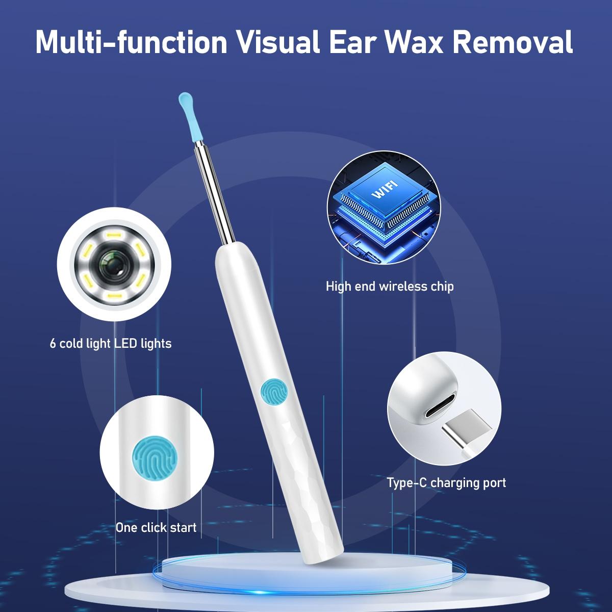Smart Visual Ear Spoon Cleaner Tool with Built-In Light, Includes 8 Ear Tips, Compatible with Mobile Phones & Tablets