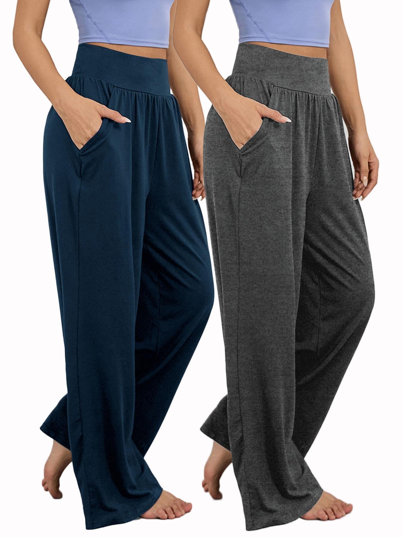 Women's Sporty Solid Color Pocket Pants, Casual Comfy Breathable Wide Waistband Trousers for Outdoor Workout Running, Ladies Sportswear for All Seasons