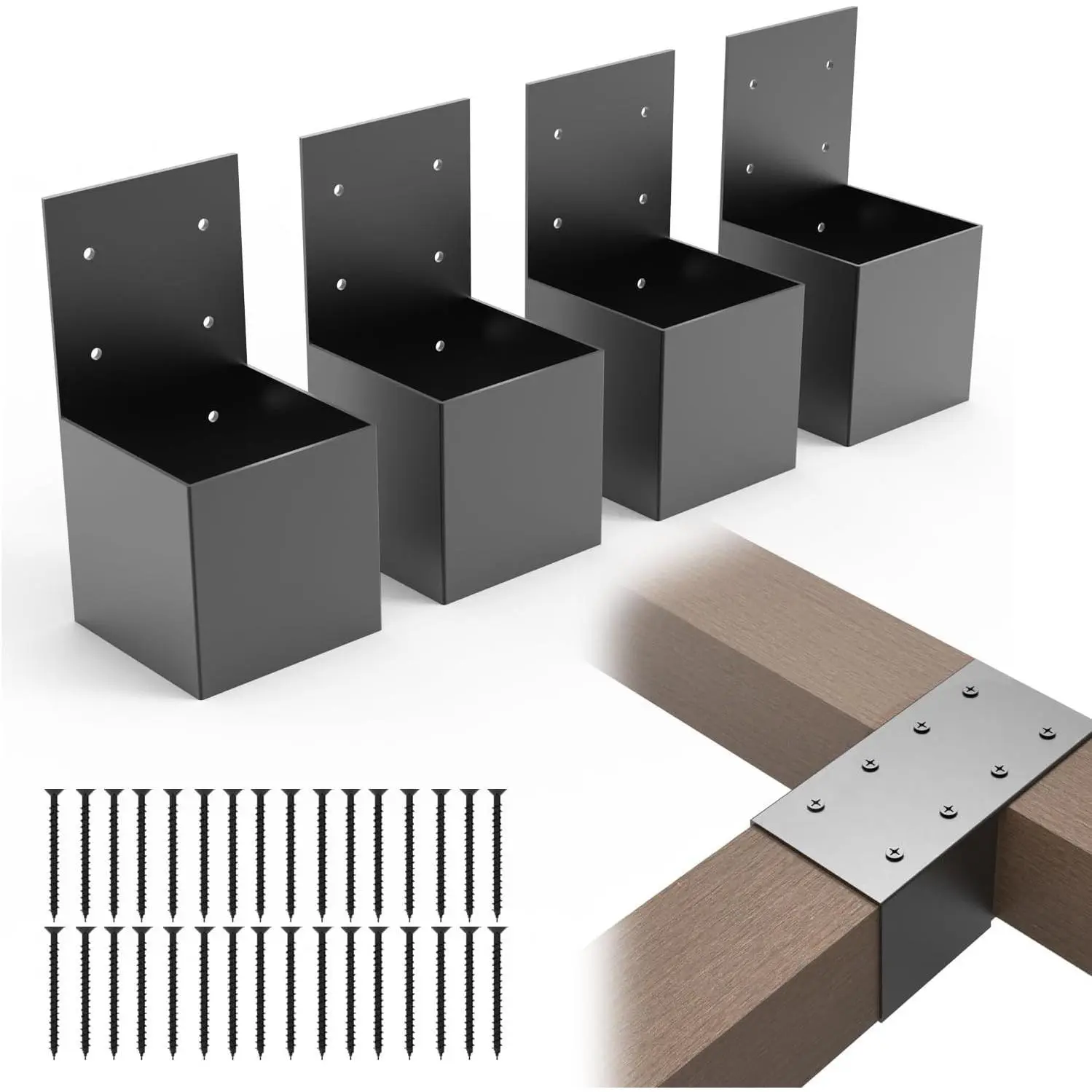 4 Pack Pergola Brackets for 4x4 Wood (Actual 3.5x3.5 Inch), Rafter Post Bracket for Deck Railing, Wall Mount Kit for Lumber Gazebo Sunroom Carport