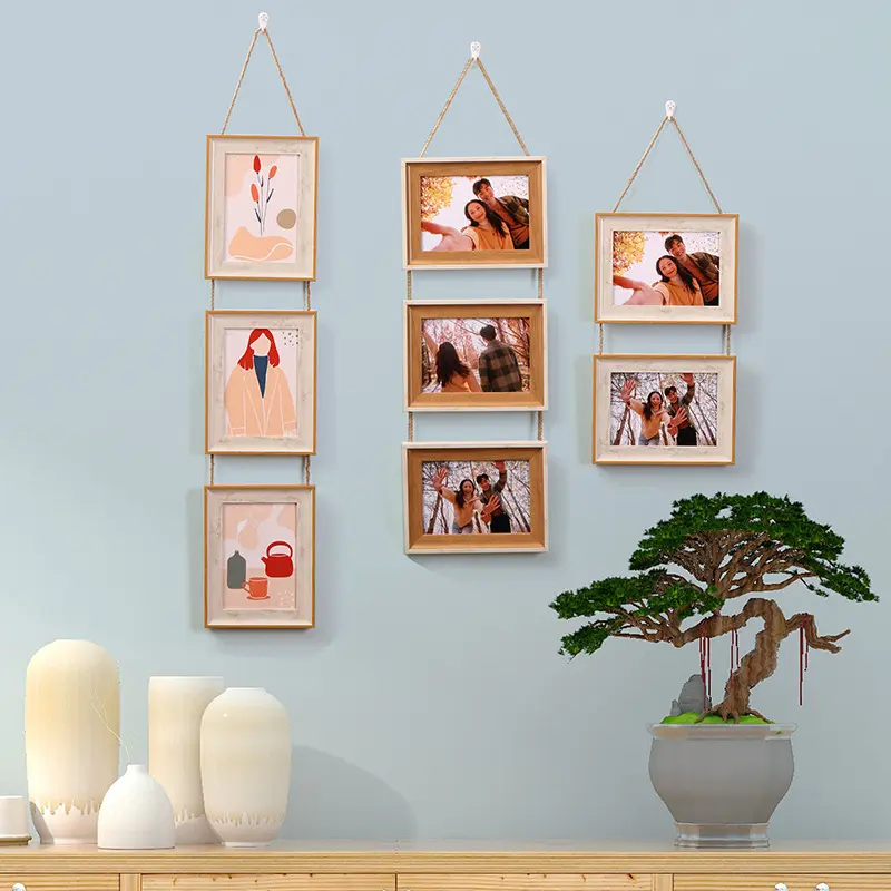Simple modern wall-mounted photo frame 5 6 7 8 10inch retro double-frame triple-frame combination wall-mounted photo frame