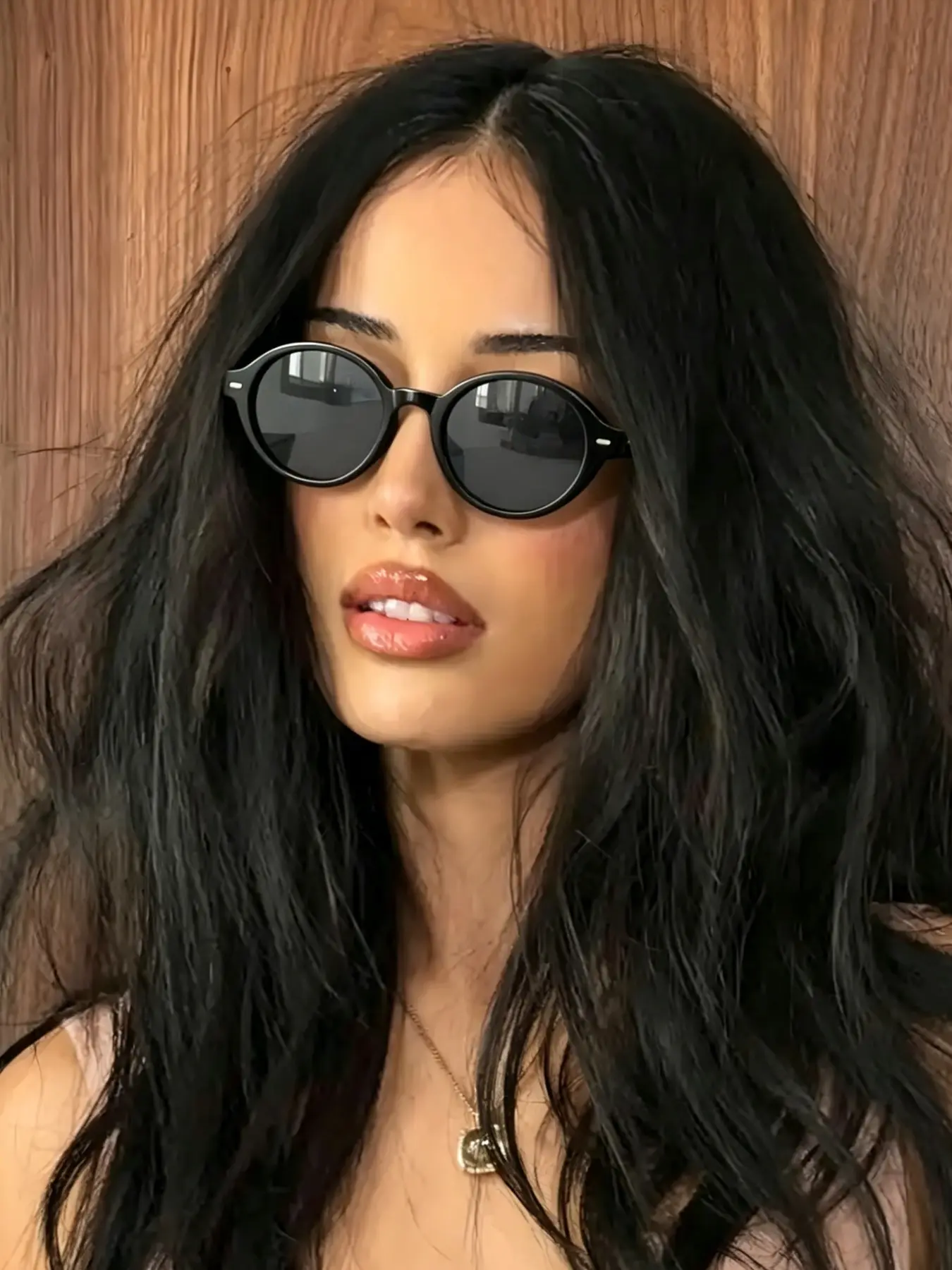 Trendy Women's Simple Rivet Sun Glasses, Durable Frame PC Temple, Korean Retro Round Sunglasses, All-Season Essential