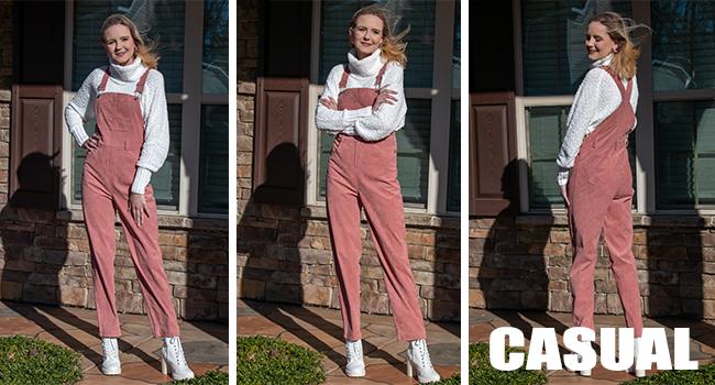 Women's Corduroy Overalls With Adjustable Straps, Baggy Bib Jumpsuit, Casual With Pockets