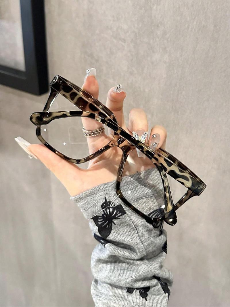 Women's Fashion Stylish Square Frames Plain/Leopard Pattern Eyeglasses, Trendy Casual Eyeglasses for Everyday Use, Fashion Accessories for Outdoor Activities, Lightweight Glasses