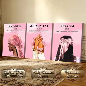 3-Pack Framed Christian Wall Art Canvas Set, Pink Faith Inspirational Prints, Religious Bible Verse Decor for Living Room, Bedroom, Hallway & Prayer Room