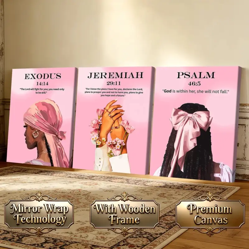 3-Pack Framed Christian Wall Art Canvas Set, Pink Faith Inspirational Prints, Religious Bible Verse Decor for Living Room, Bedroom, Hallway & Prayer Room