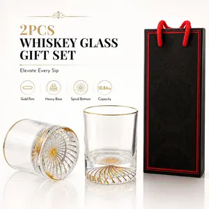 2 Whiskey Glasses, Gift Bag Packaged, 10.82oz Twisted Base Glass Party Cups, Unisex, Suitable for Various Beverages, Exquisitely Gift Boxed, Ideal for Father, Husband, or Boss.