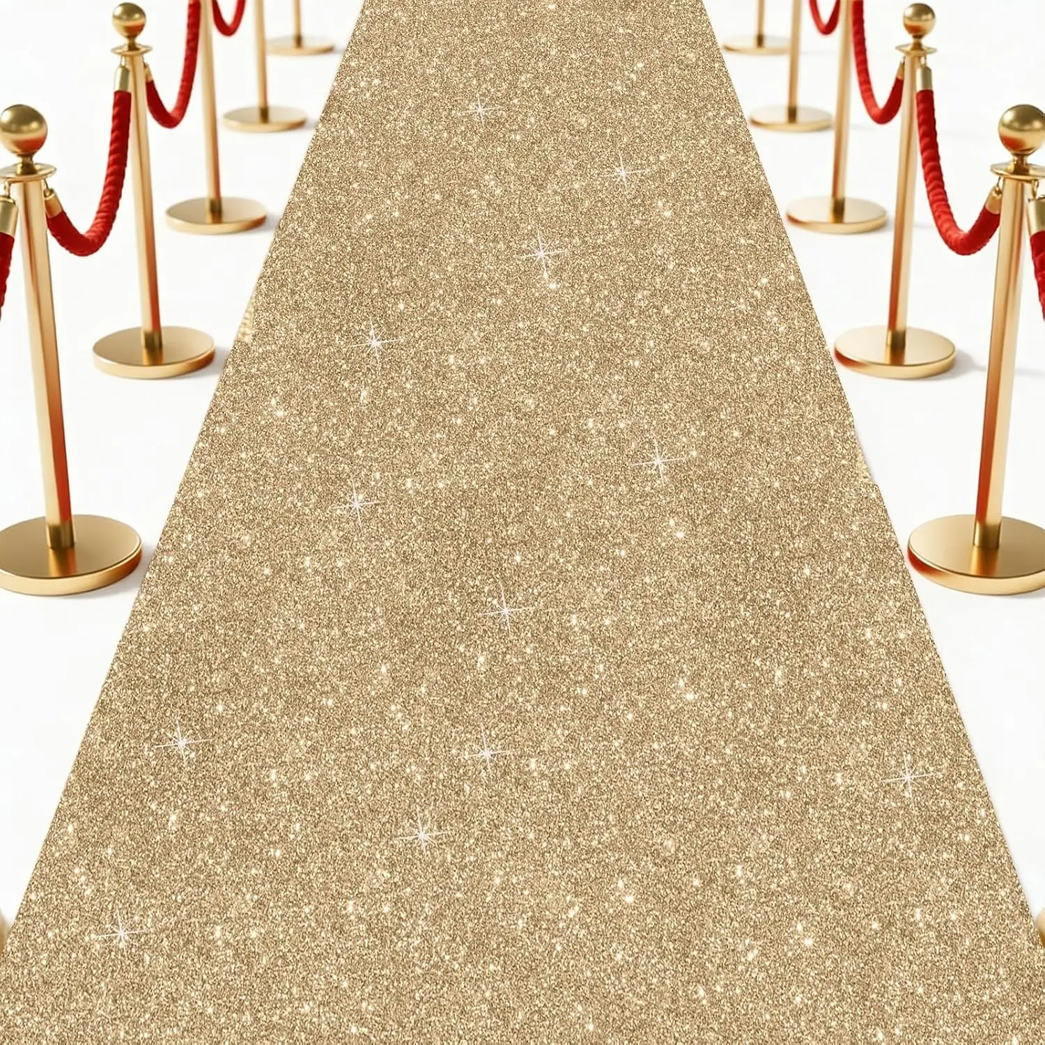 Glitter Carpet Runner 2.6FT x 15FT (200 GSM Thick) + Adhesive Tape - Durable Non-Woven Sparkle Rug, Hollywood Event Carpet, Graduation & Indoor/Outdoor Party Decor (Champaign Gold, 2.6FT X 15FT)