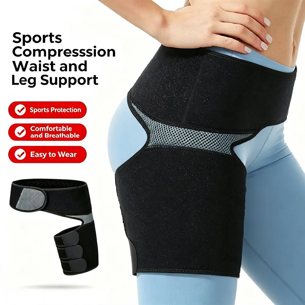 1Pcs Hip Brace for Men Women, Adjustable Groin & Hip Flexor Compression Wrap, Comfortable Thigh Hamstring Support Stabilizer Fit Left And Right Leg for Weightlifting, Running, Basketball, Cycling, Golf, Fitness Training
