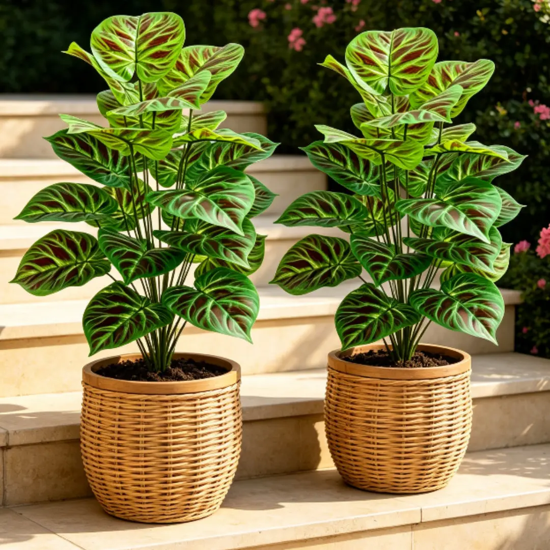 2 Pack 28in Philodendron Large Mixed High-Quality Artificial Faux Variegated Philodendron, Green Vein Heart Leaf Palm Plant for Home Office Decor, Low Maintenance, All Seasons