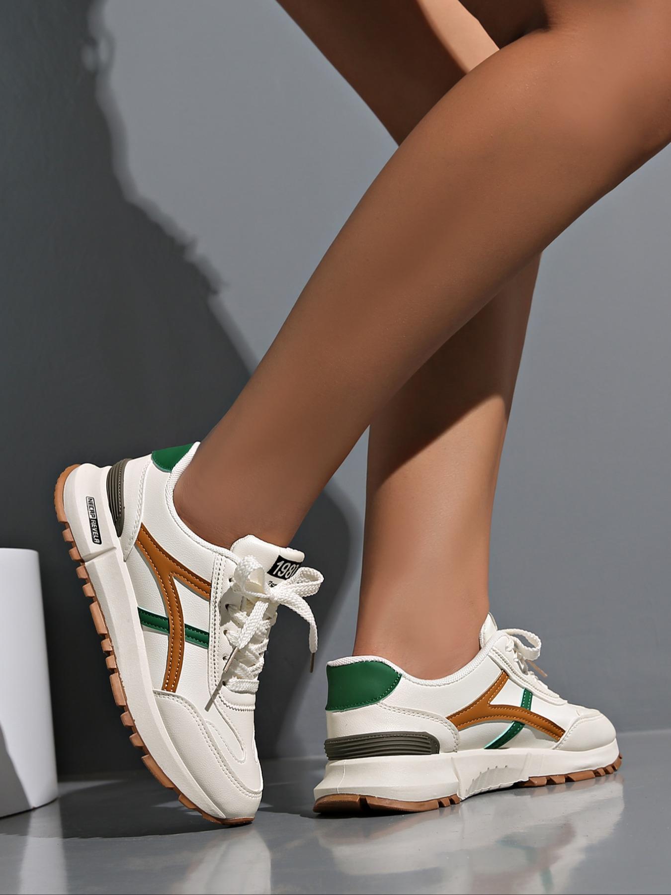 Women's Fashion Letter Label Decor Lace up Low Top Trendy Walking Sneaker, Casual Comfortable Sports Shoes for Daily Wear, Breathable Non-slip Walking Shoes1123