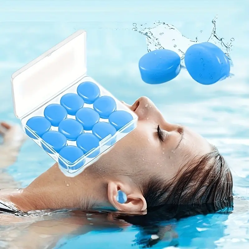Reusable Silicone Ear Plugs, 1 Box 6 Pairs, Easy Storage, Noise Blocking for Sleep, Swimming, Snoring, Reading, Travel, Adult Sleep Aids