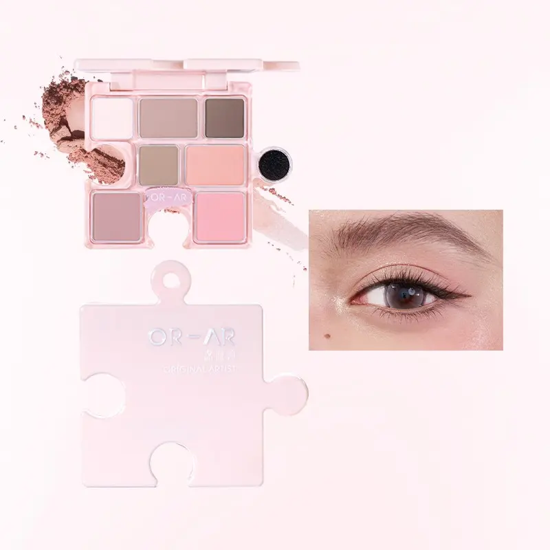 OR-AR Original Artist Cute Puzzle-shaped Eyeshadow Palette 7 Colors Smoky Colorful Pink Brown Color Multi-Use Matte Shimmer Makeup for Eyes, Brow Powder, Contour & Highlight, Built in Cleaning Spong, Huge Discount Available Portable Travel Makeup Kit For