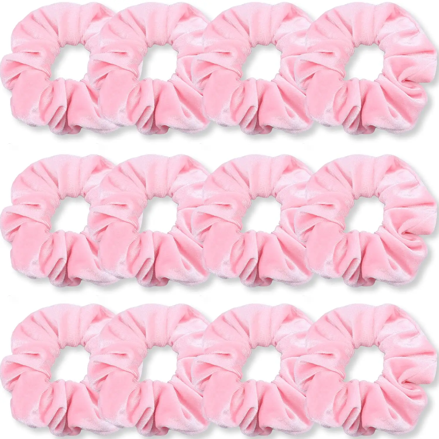 Pink Scrunchies, Premium Velvet Soft Hair Scrunchy, Solid Colors Thick Elastic Bands, Hair Accessories for Women and Girls, 12 Pack