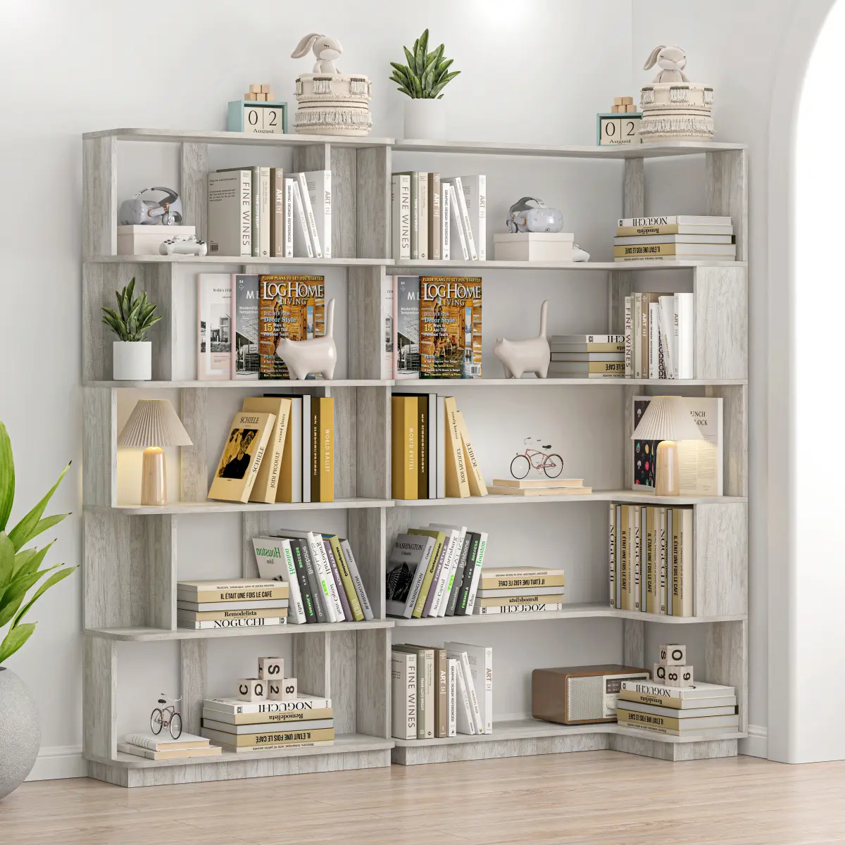Light Grey Freely Combined & Matched Indoor Shelves (Set of 2) - 90cm Space-Saving Corner Shelf, 80cm Extendable Bookcase, 4 Other Color Options, 66.93"x21.65"x64.57", Home Office Customization Furniture, Freely Combined And Matched, 66.93" X 21.65" X 64.